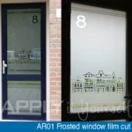 Frosted window film cut buildings front-door AR01
