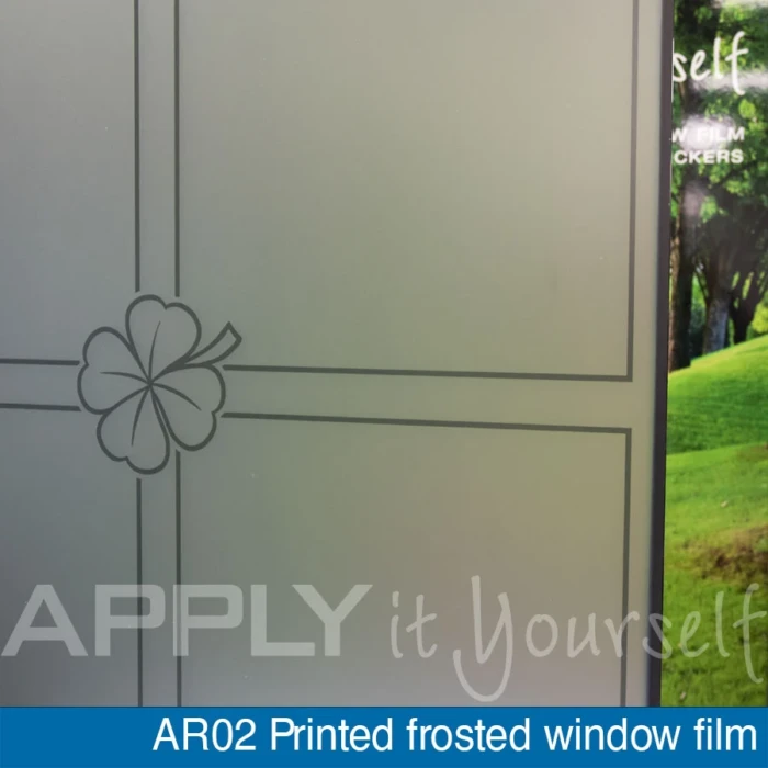 Printed frosted window film with clover and border (AR02)