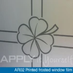 Printed frosted window film with clover and border close-up (AR02)