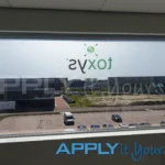 Bespoke printed frosted window film, with logo, back, inside view, AR02