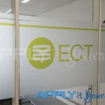 Custom printed frosted window film, with corporate logo, front, AR02