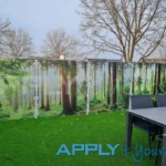Custom printed frosted window film, with forest, trees, grass, balcony, AR02